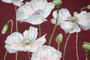 motif pavot blanc fond rouge